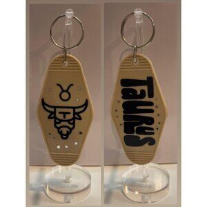 TAURUS Zodiac Stars Retro Motel Tan Black Keychain